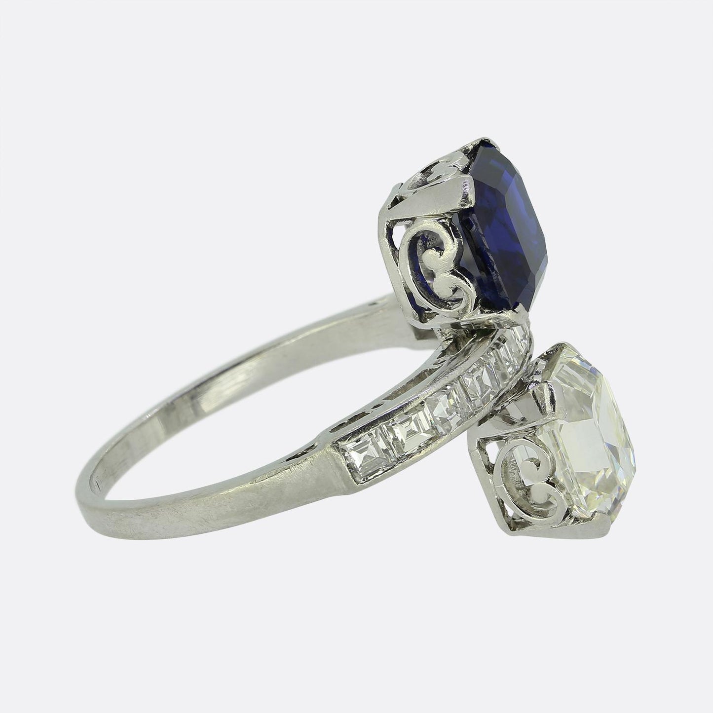 Art Deco Sapphire and Diamond Two Stone Ring