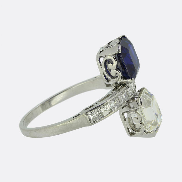Art Deco Sapphire and Diamond Two Stone Ring