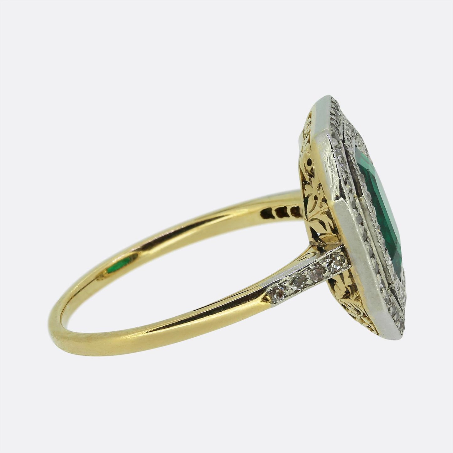 Art Deco 1.80 Carat Emerald and Diamond Cluster Ring