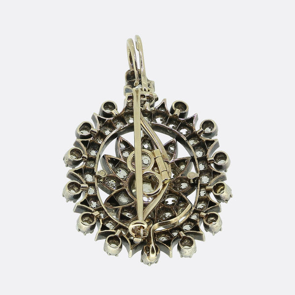 Antique Diamond Flower Pendant Brooch