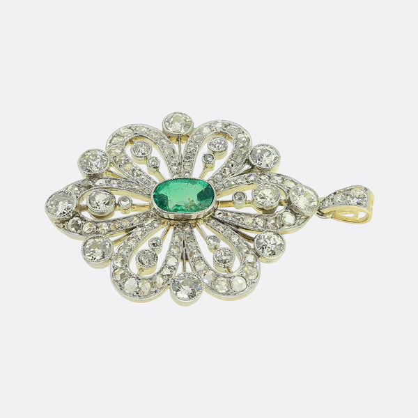 Art Deco Emerald and Diamond Pendant