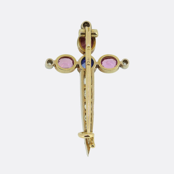 Edwardian Sapphire and Diamond Sword Brooch