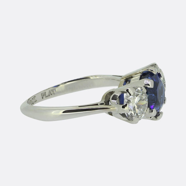 Vintage Sapphire Diamond Three Stone Ring