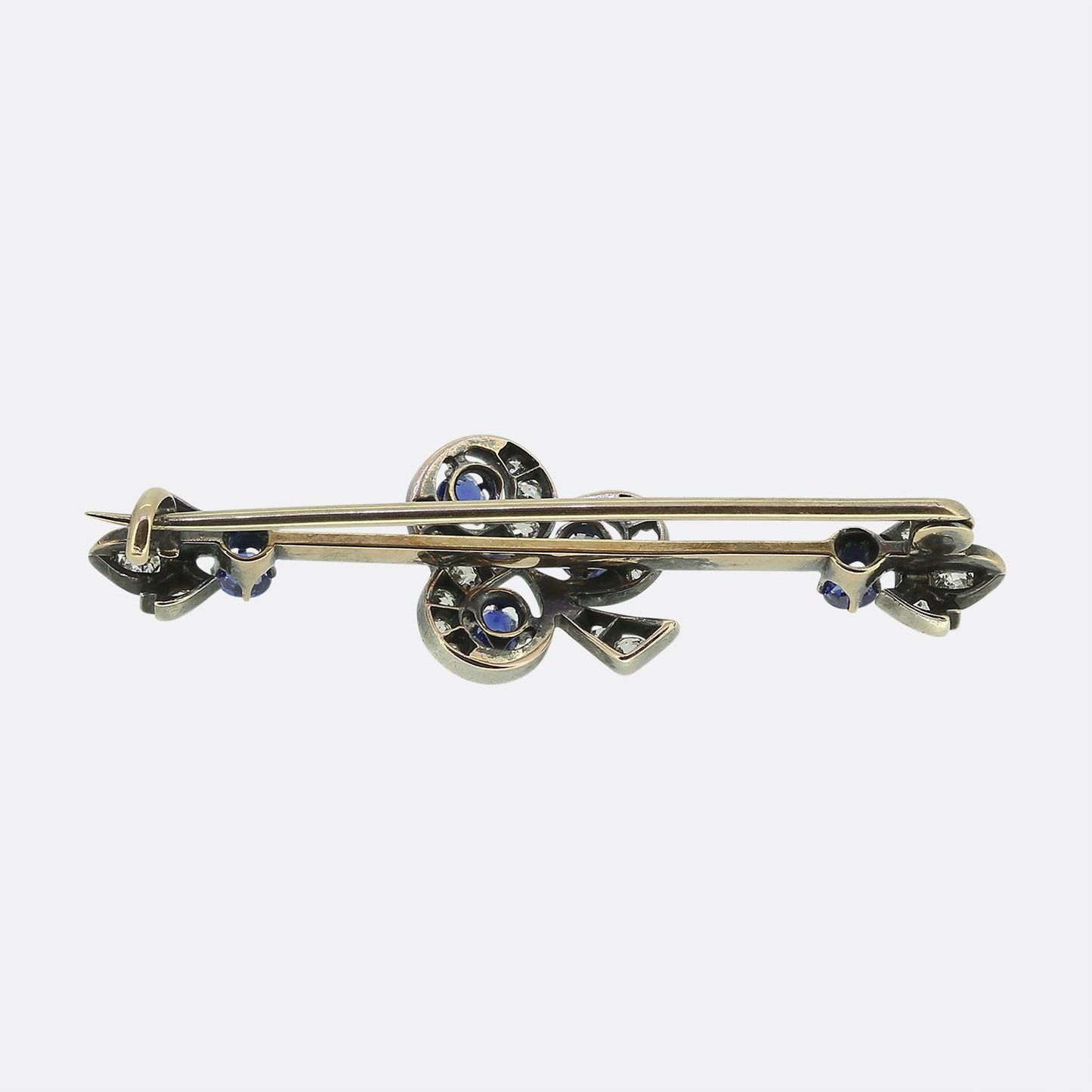 Victorian Sapphire and Diamond Clover Bar Brooch
