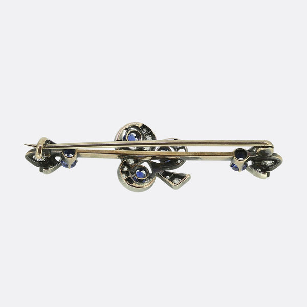 Victorian Sapphire and Diamond Clover Bar Brooch