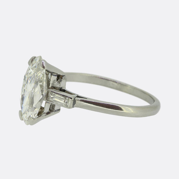 Art Deco 1.25 Carat Marquise Diamond Three-Stone Ring