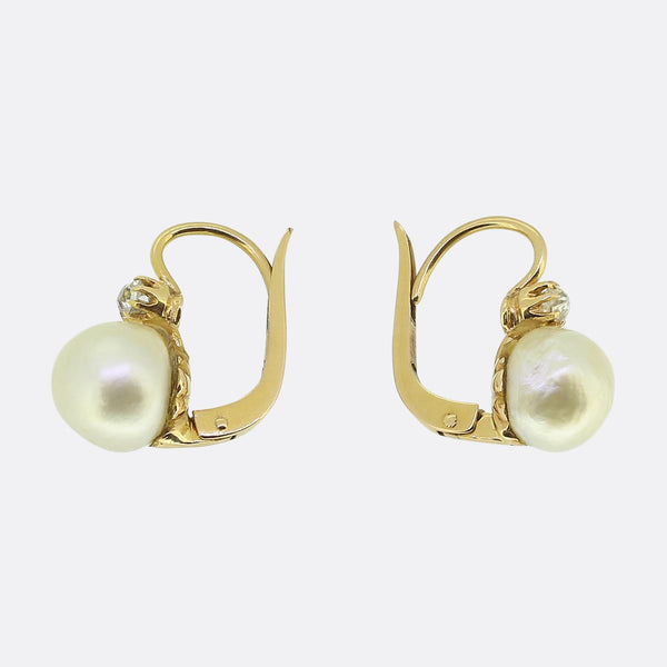 Natural Pearl and Diamond Drop Earrings
