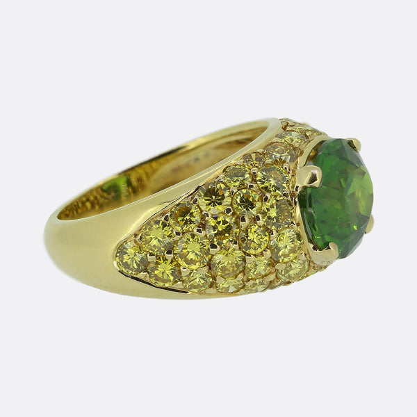 Vintage 2.93 Carat Demantoid Garnet and Fancy Yellow Diamond Ring