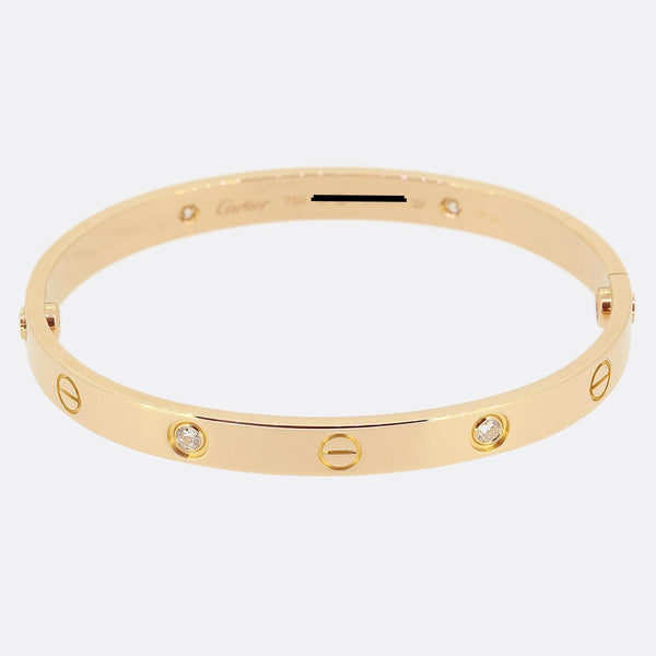 Cartier Classic Model Four Diamond LOVE Bangle Size 17