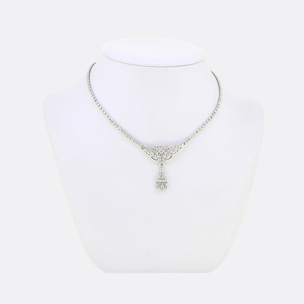 Art Deco 3.90 Carat Diamond Cluster Necklace