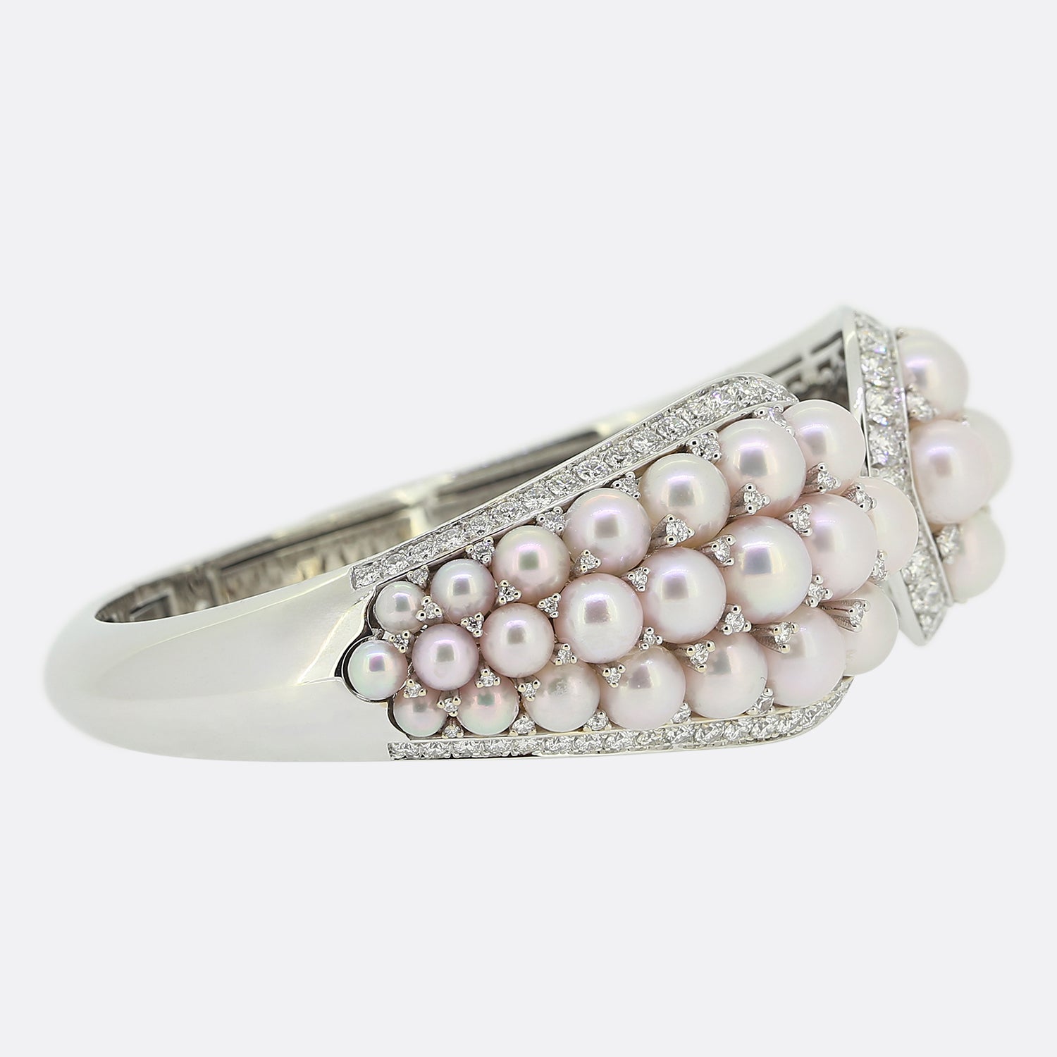 David Morris Rose Pearl and Diamond Bangle The Vintage Jeweller