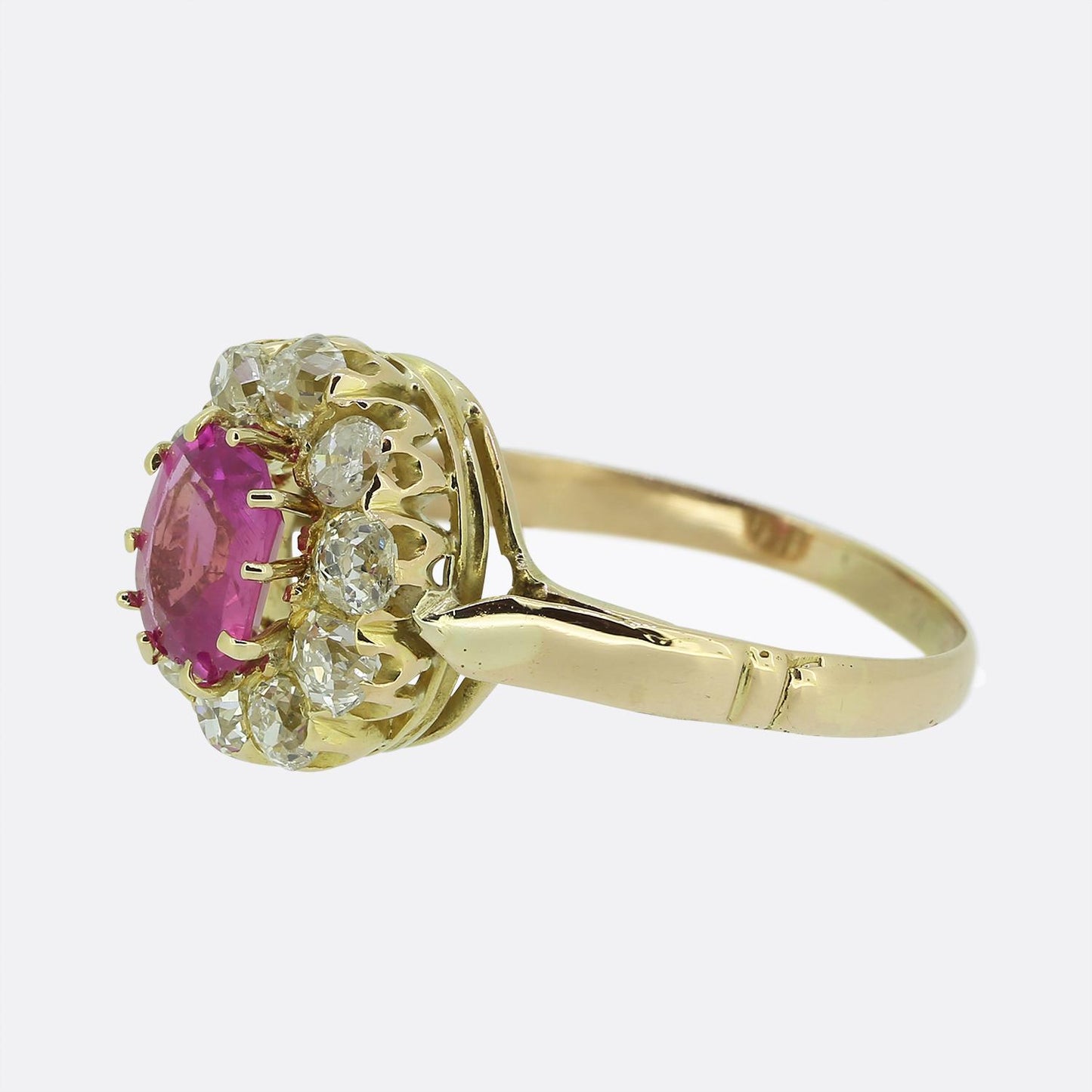 Antique Pink Sapphire and Diamond Cluster Ring