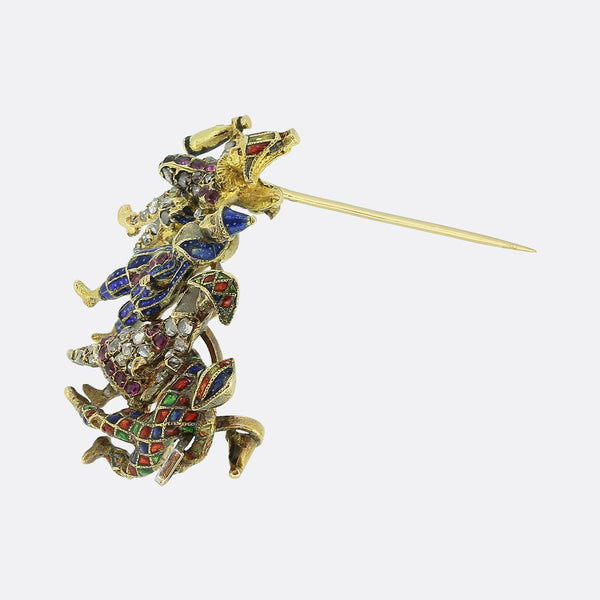 Victorian Ruby Diamond and Enamel Harlequin Brooch