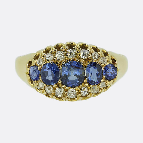 Antique Five-Stone Sapphire and Diamond Ring