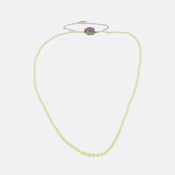 Natural Pearl Necklace with Sapphire and Diamond Clasp