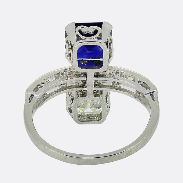 Art Deco Sapphire and Diamond Two Stone Ring