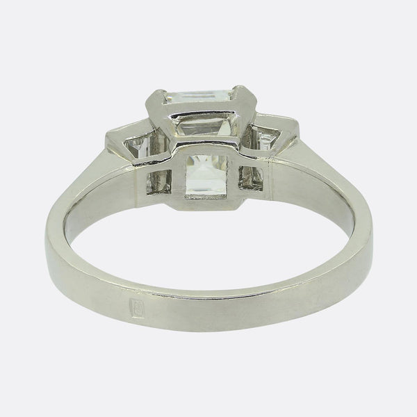 2.33 Carat Asscher Cut Diamond and Baguette Cut Diamond Three-Stone Ring