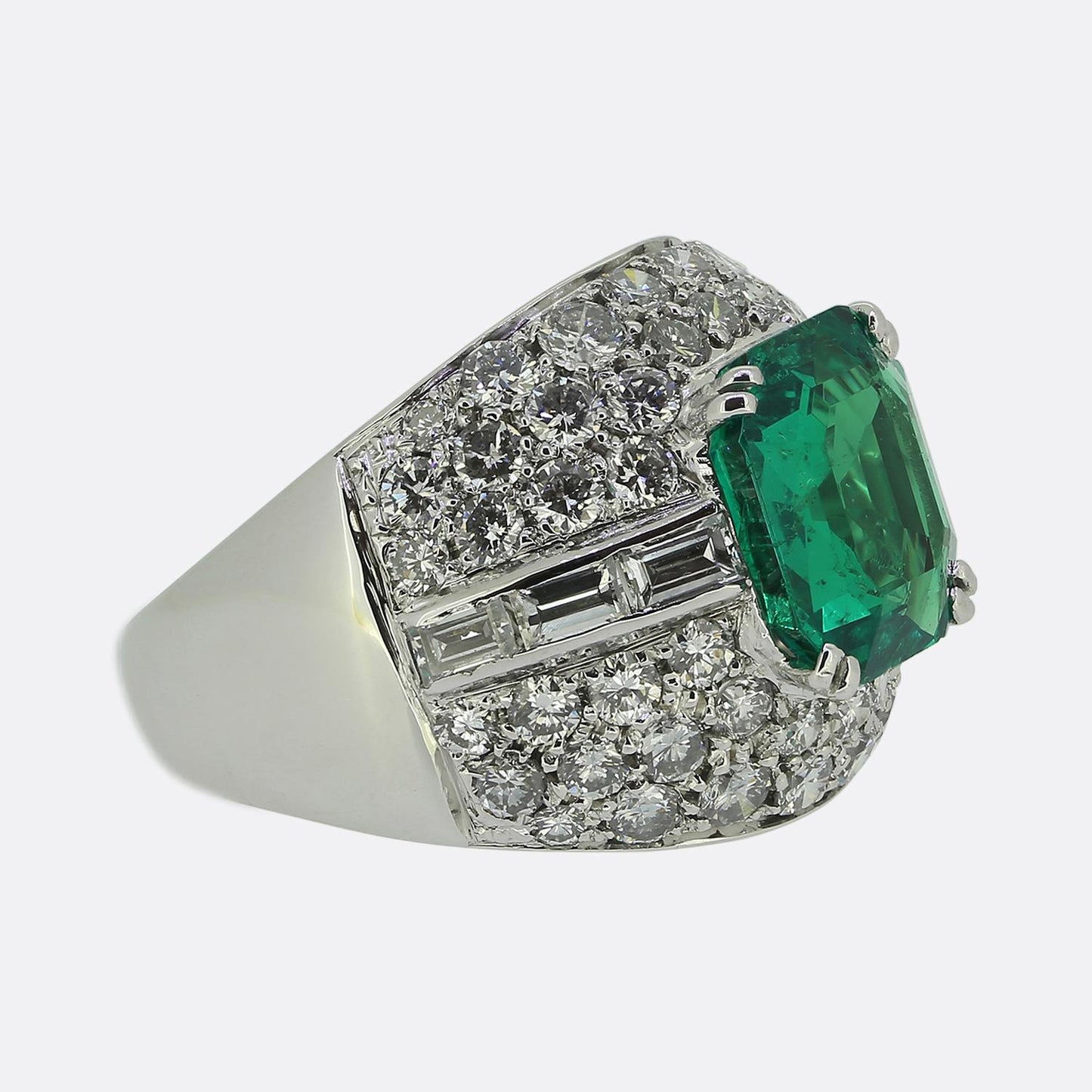 4.00 Carat Colombian Emerald and Diamond Bombe Ring