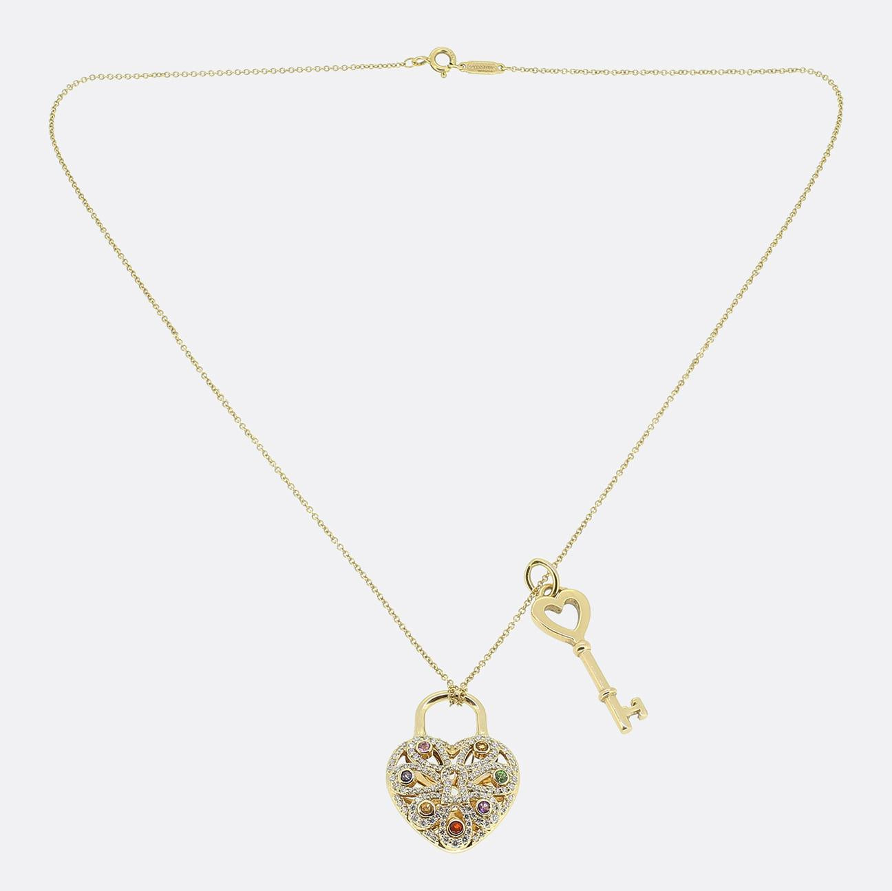 Tiffany & Co. Multi-Gem Lock and Key Heart Pendant Necklace