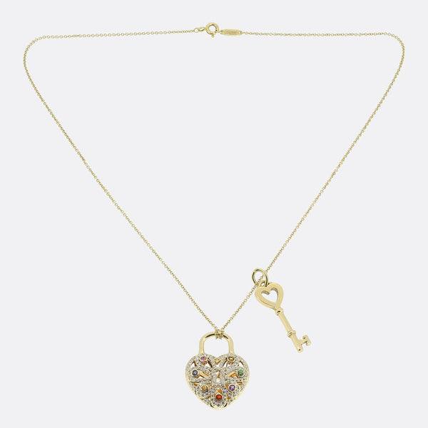 Tiffany & Co. Multi-Gem Lock and Key Heart Pendant Necklace