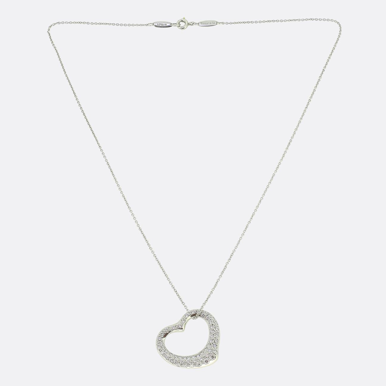 Tiffany & Co. Open Heart Diamond Pendant Necklace