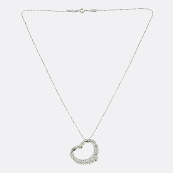 Tiffany & Co. Open Heart Diamond Pendant Necklace