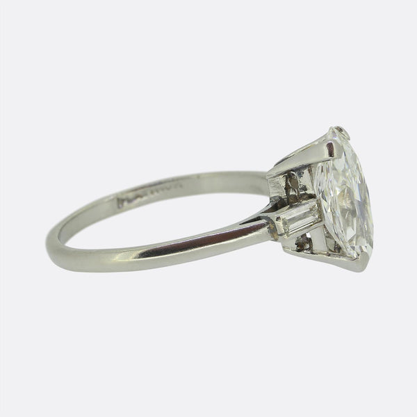 Art Deco 1.25 Carat Marquise Diamond Three-Stone Ring