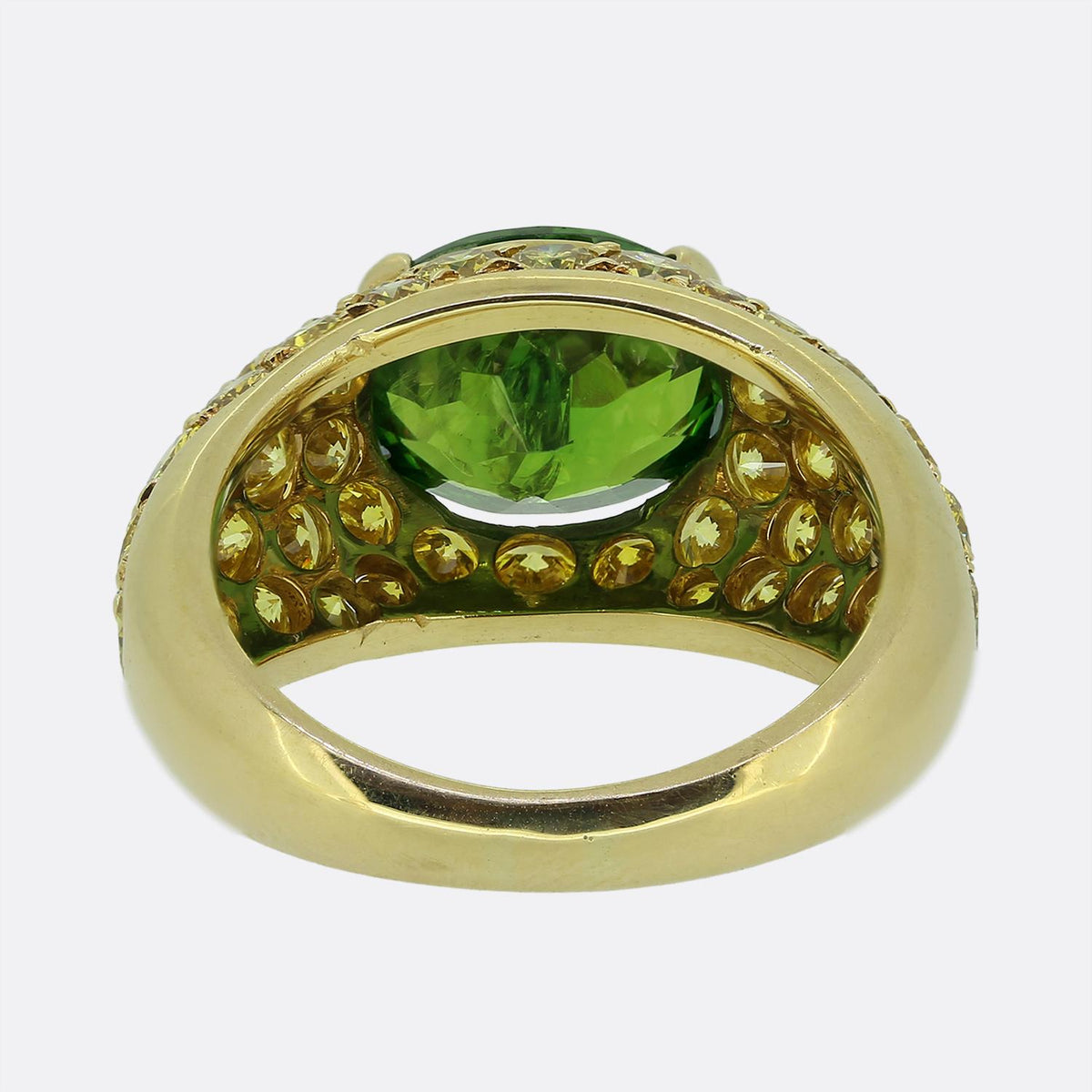 Vintage 2.93 Carat Demantoid Garnet and Fancy Yellow Diamond Ring