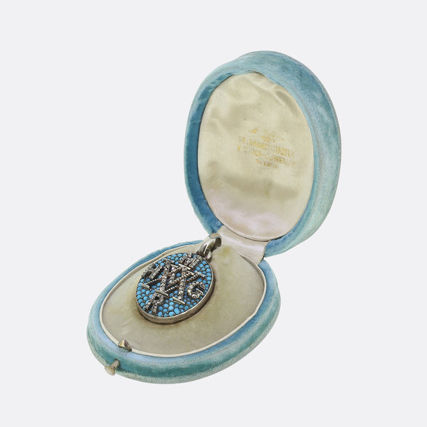 Antique Turquoise and Diamond Initial Locket