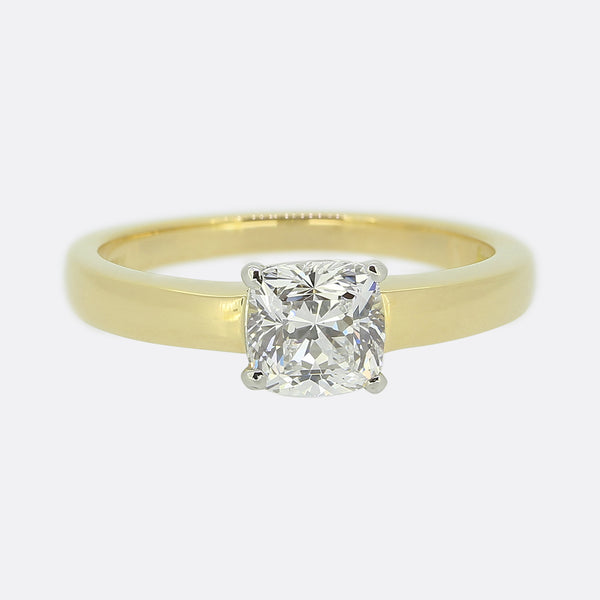 Asprey 0.87 Carat Cushion Cut Diamond Solitaire Engagement Ring