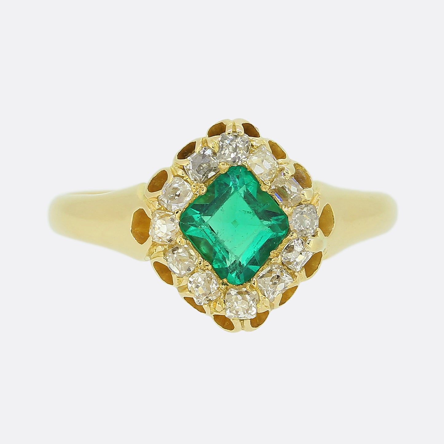 Victorian 1.05 Carat Emerald and Diamond Cluster Ring