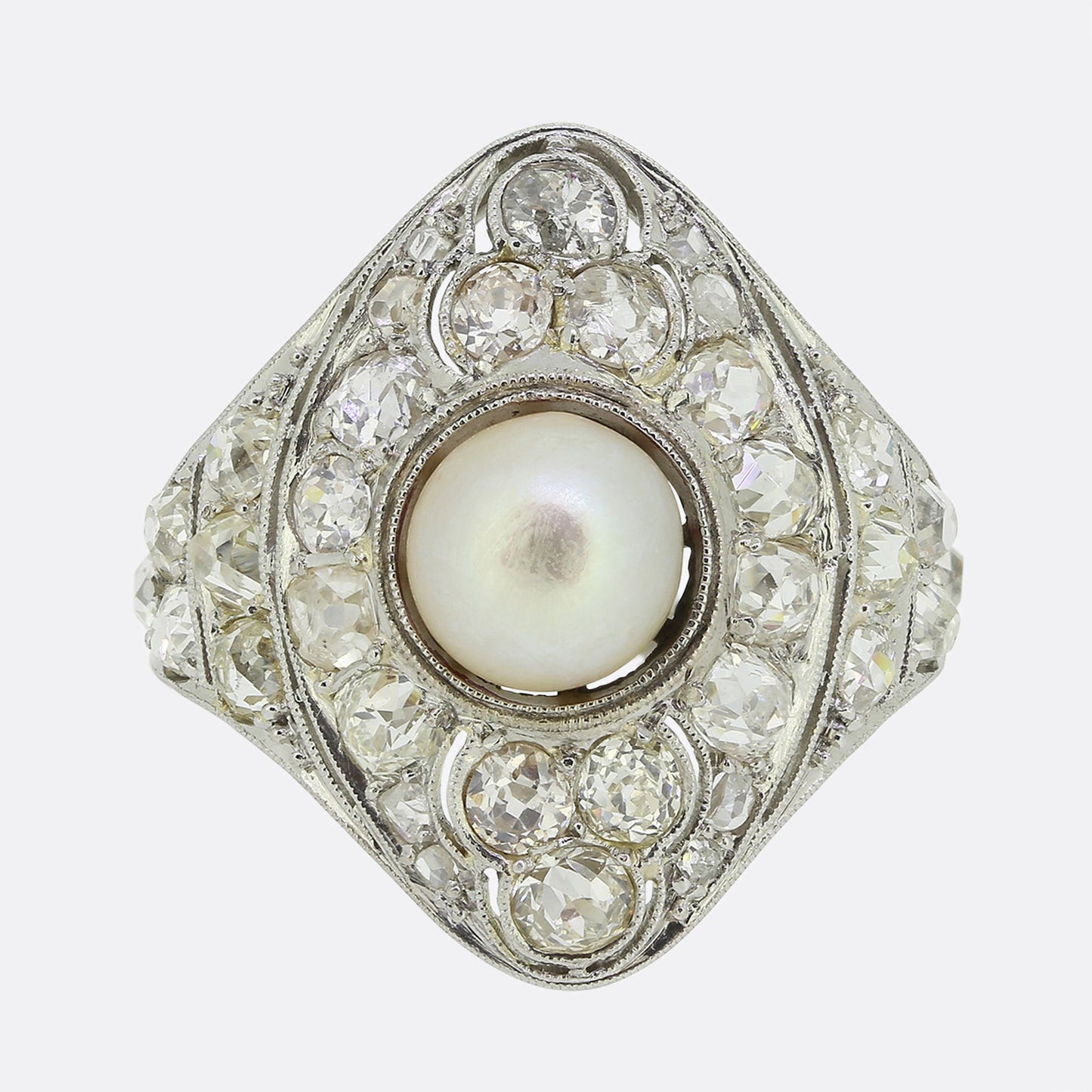 Antique Natural Pearl and Diamond Cluster Ring