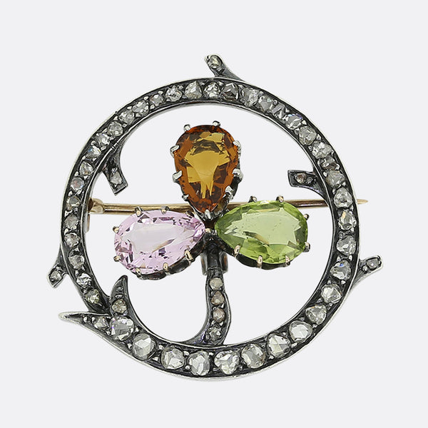 Victorian Multi Gemstone Trefoil Brooch