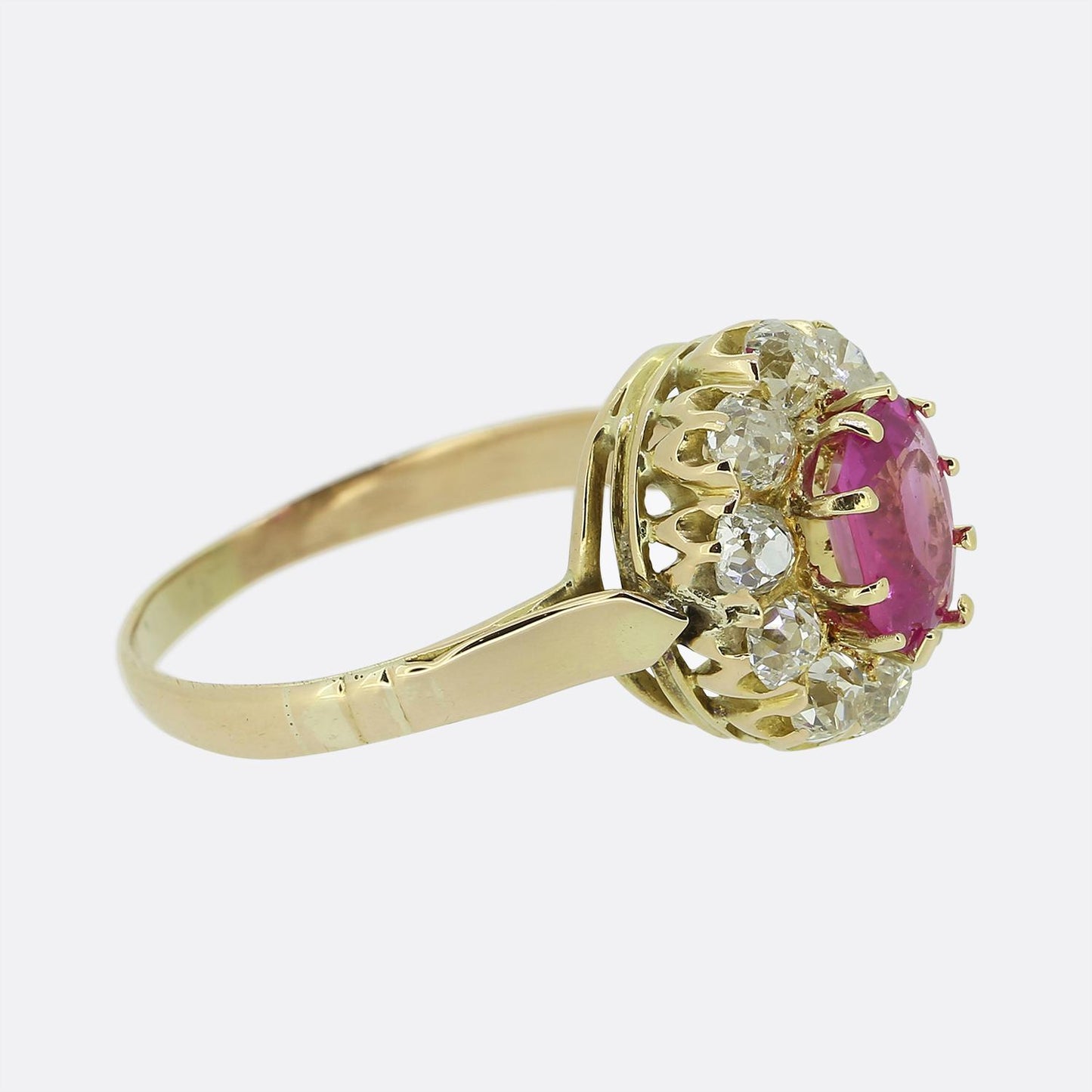 Antique Pink Sapphire and Diamond Cluster Ring
