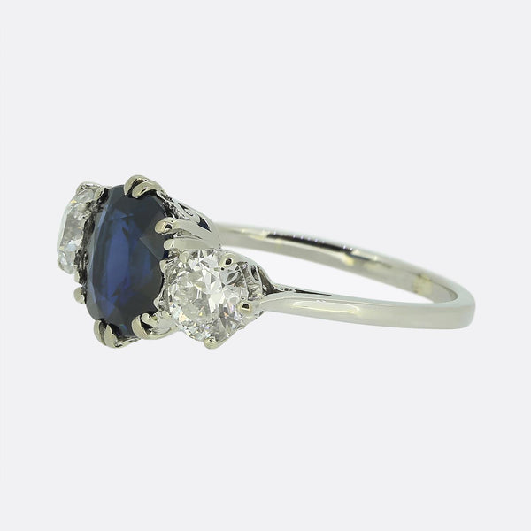 Art Deco Sapphire and Diamond Three-Stone Ring