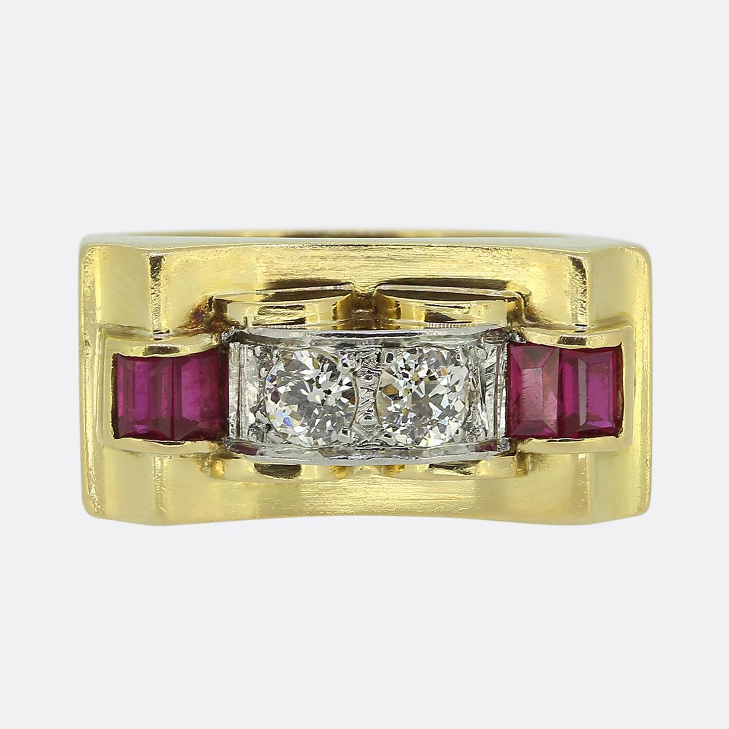 Retro Old Cut Diamond and Ruby Ring