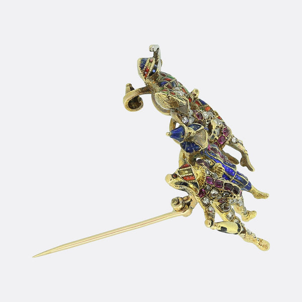 Victorian Ruby Diamond and Enamel Harlequin Brooch