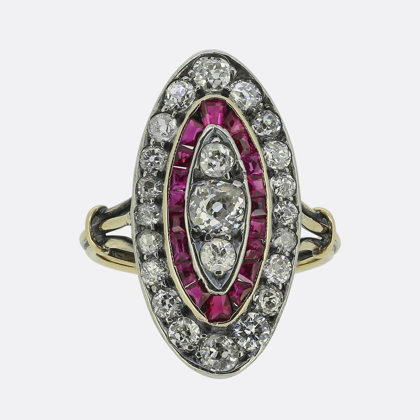 Antique Ruby and Diamond Navette Ring