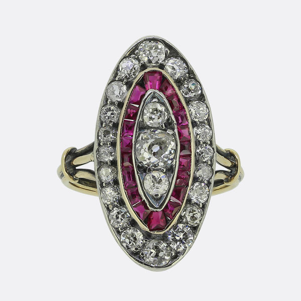 Antique Ruby and Diamond Navette Ring