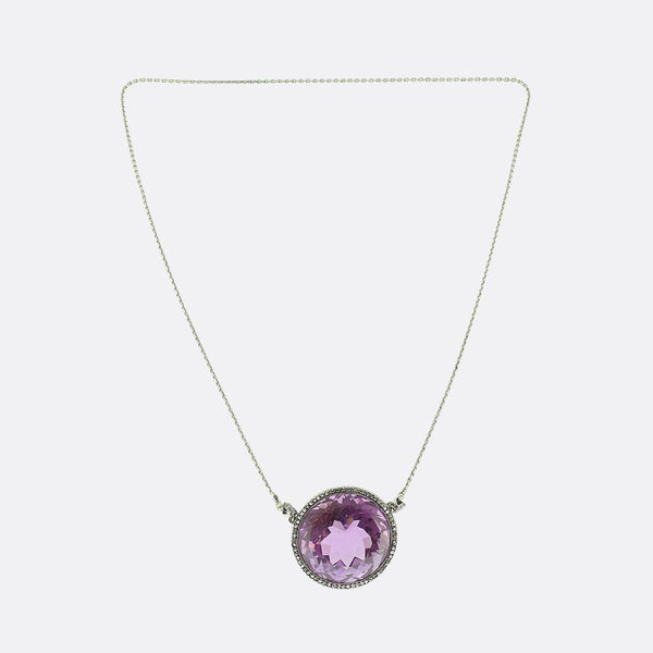 Antique 45.00 Carat Amethyst and Diamond Pendant Necklace