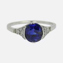 Art Deco 1.60 Carat Sapphire and Diamond Ring