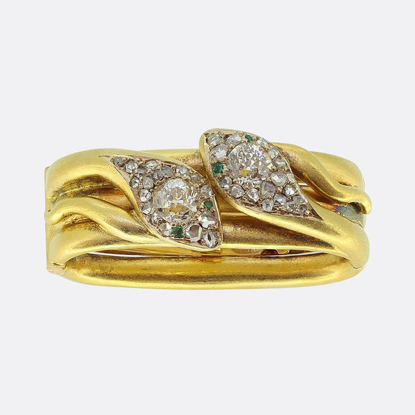 Victorian Emerald and Diamond Double Snake Tie Clip