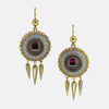 Victorian Etruscan Revival Garnet and Enamel Drop Earrings