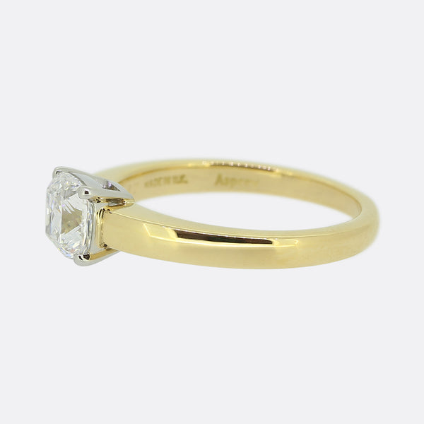 Asprey 0.87 Carat Cushion Cut Diamond Solitaire Engagement Ring