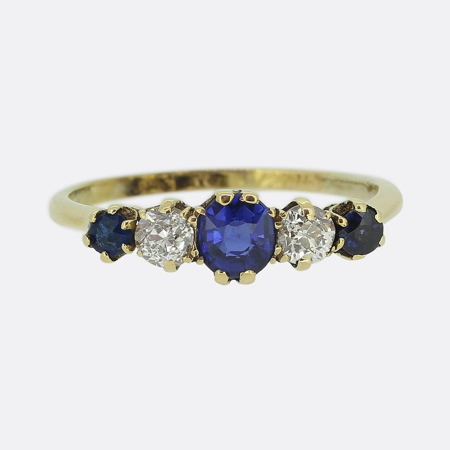 Edwardian Sapphire and Dimond Five-Stone Ring