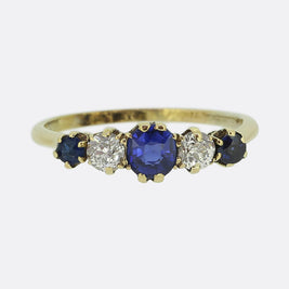 Edwardian Sapphire and Dimond Five-Stone Ring