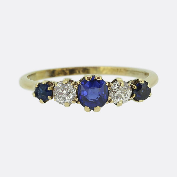 Edwardian Sapphire and Dimond Five-Stone Ring