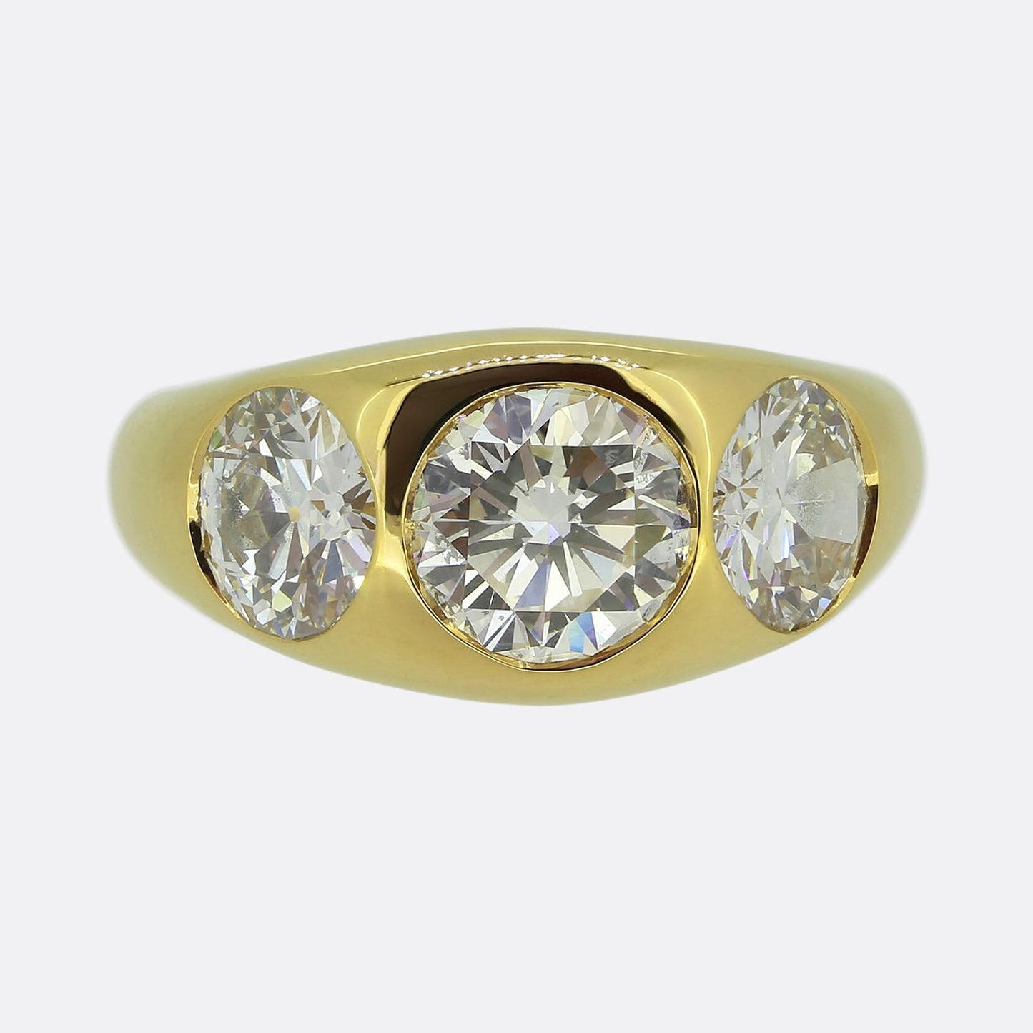 3.46 Carat Old Cut Diamond Three-Stone Ring