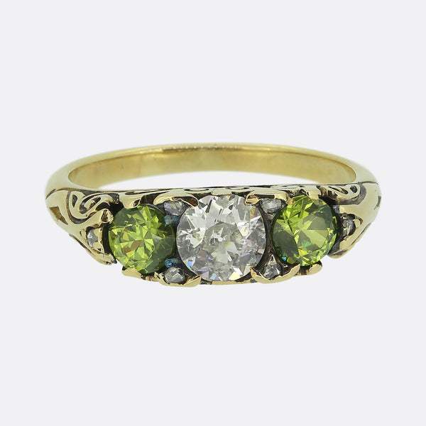 Victorian 0.50 Carat Diamond and Demantoid Garnet Three-Stone Ring