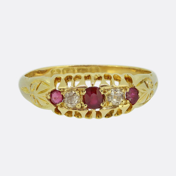 Victorian Ruby and Diamond Five-Stone Ring
